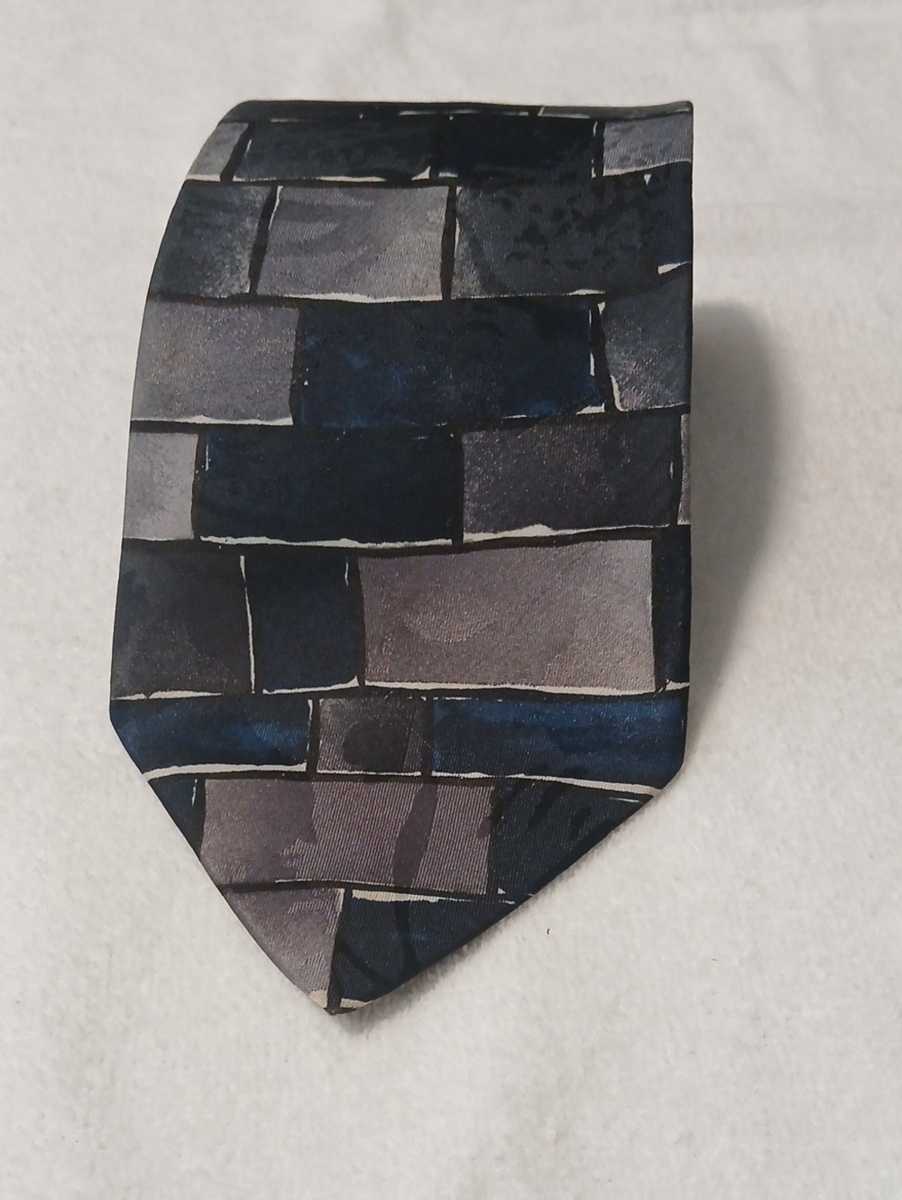 Men's Navy and Gray Geometric Block Tie